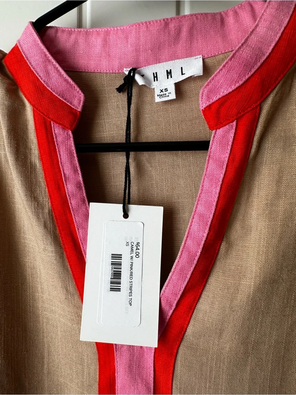 THML Sunset Stripes Camel Pink Red Set Puff Sleeve Drawstring Waist size XS Nwt